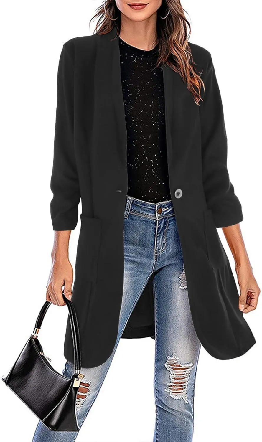 Blazer Women Notch Lapel Long Overcoat Cardigan Lapel Womens Coat Slim Jacket Long Trench With Pocket Women's Wool