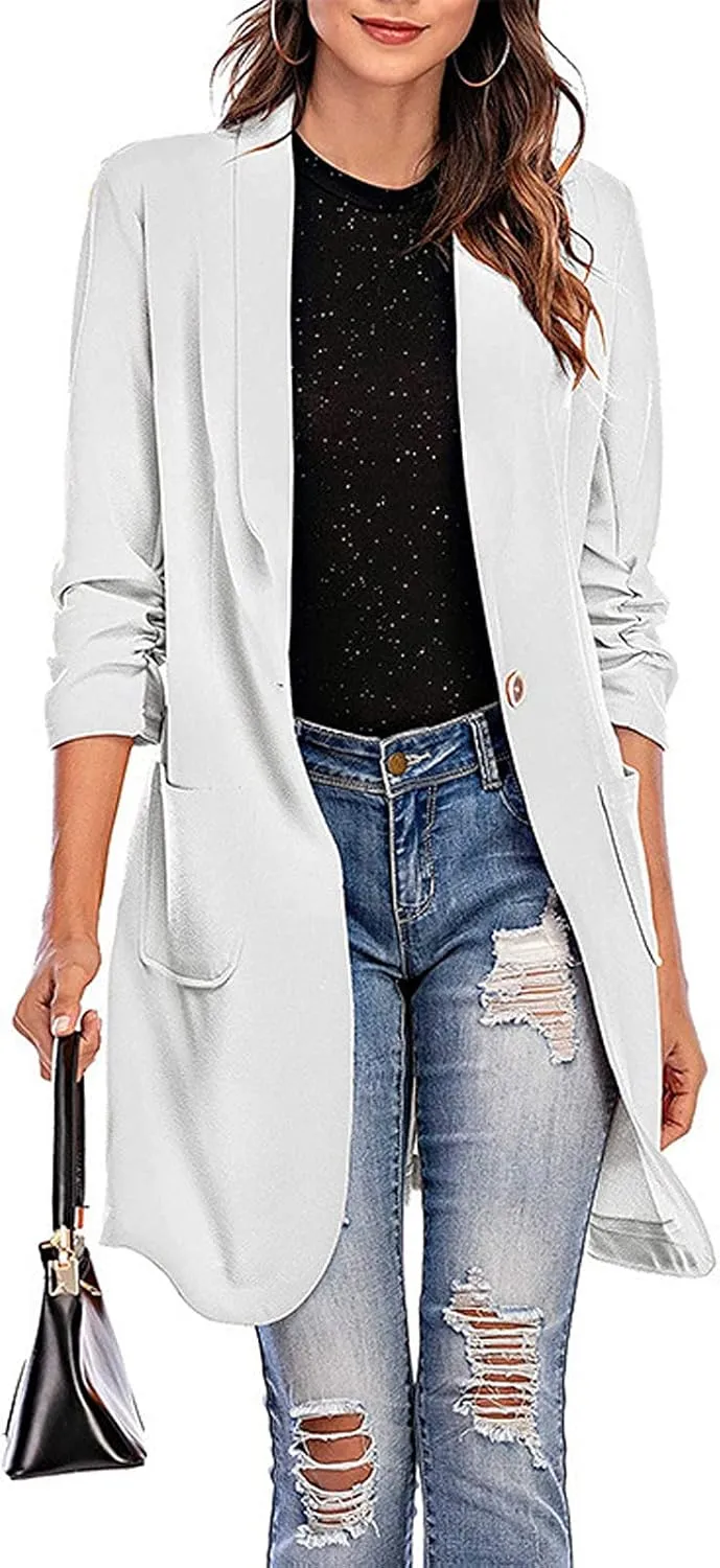 Blazer Women Notch Lapel Long Overcoat Cardigan Lapel Womens Coat Slim Jacket Long Trench With Pocket Women's Wool