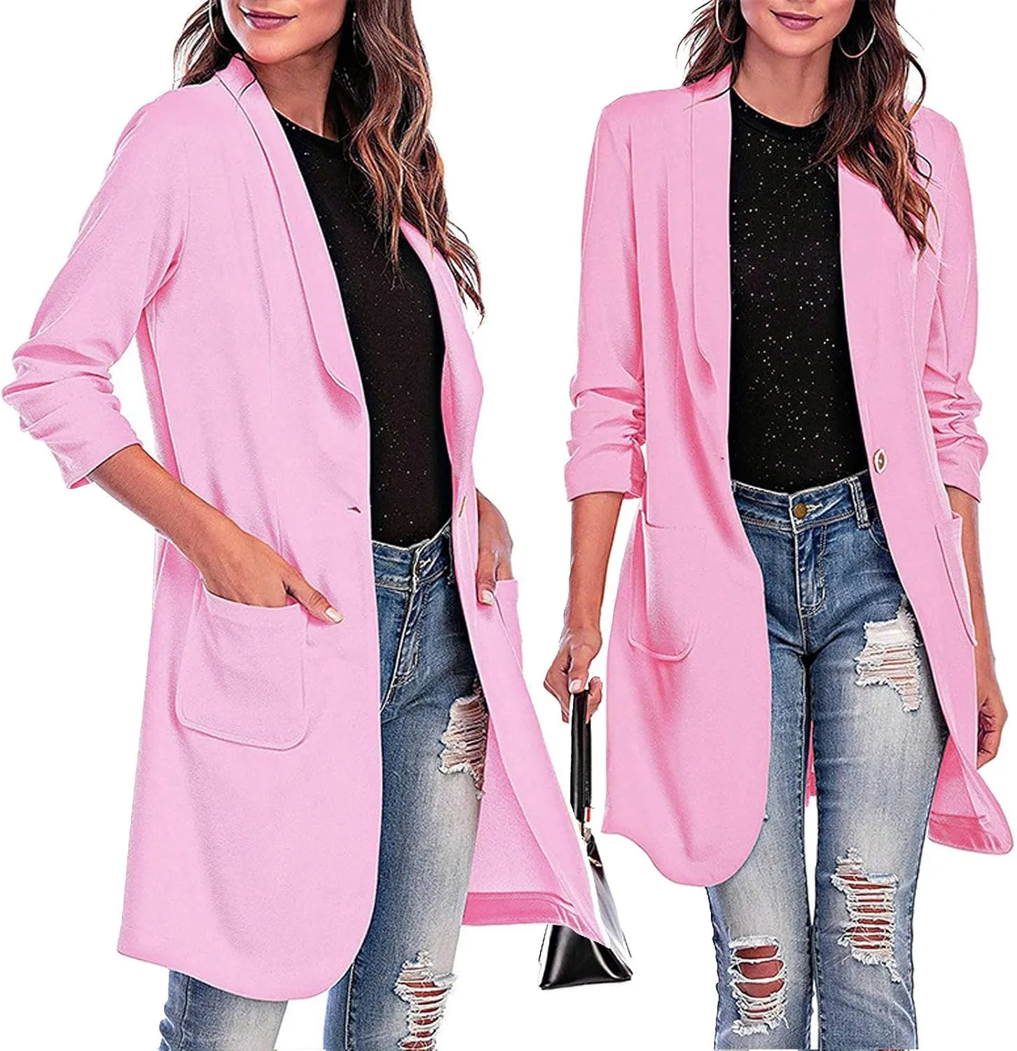 Blazer Women Notch Lapel Long Overcoat Cardigan Lapel Womens Coat Slim Jacket Long Trench With Pocket Women's Wool