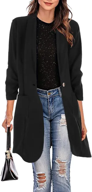 Blazer Women Notch Lapel Long Overcoat Cardigan Lapel Womens Coat Slim Jacket Long Trench With Pocket Women's Wool
