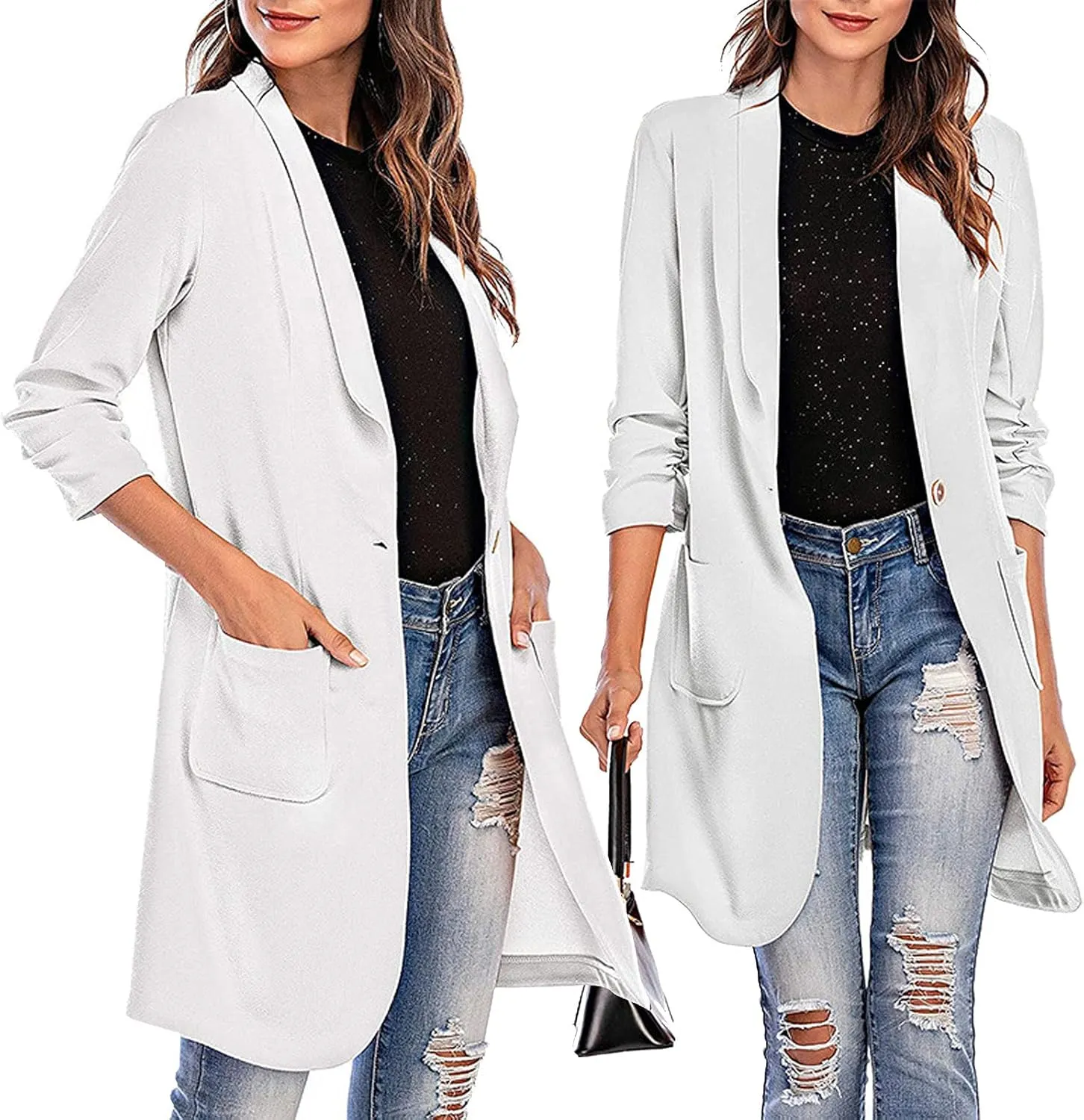 Blazer Women Notch Lapel Long Overcoat Cardigan Lapel Womens Coat Slim Jacket Long Trench With Pocket Women's Wool