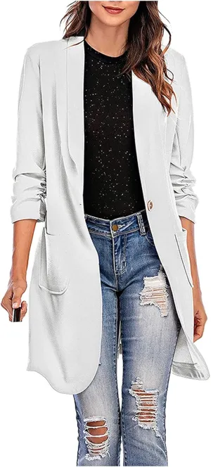 Blazer Women Notch Lapel Long Overcoat Cardigan Lapel Womens Coat Slim Jacket Long Trench With Pocket Women's Wool