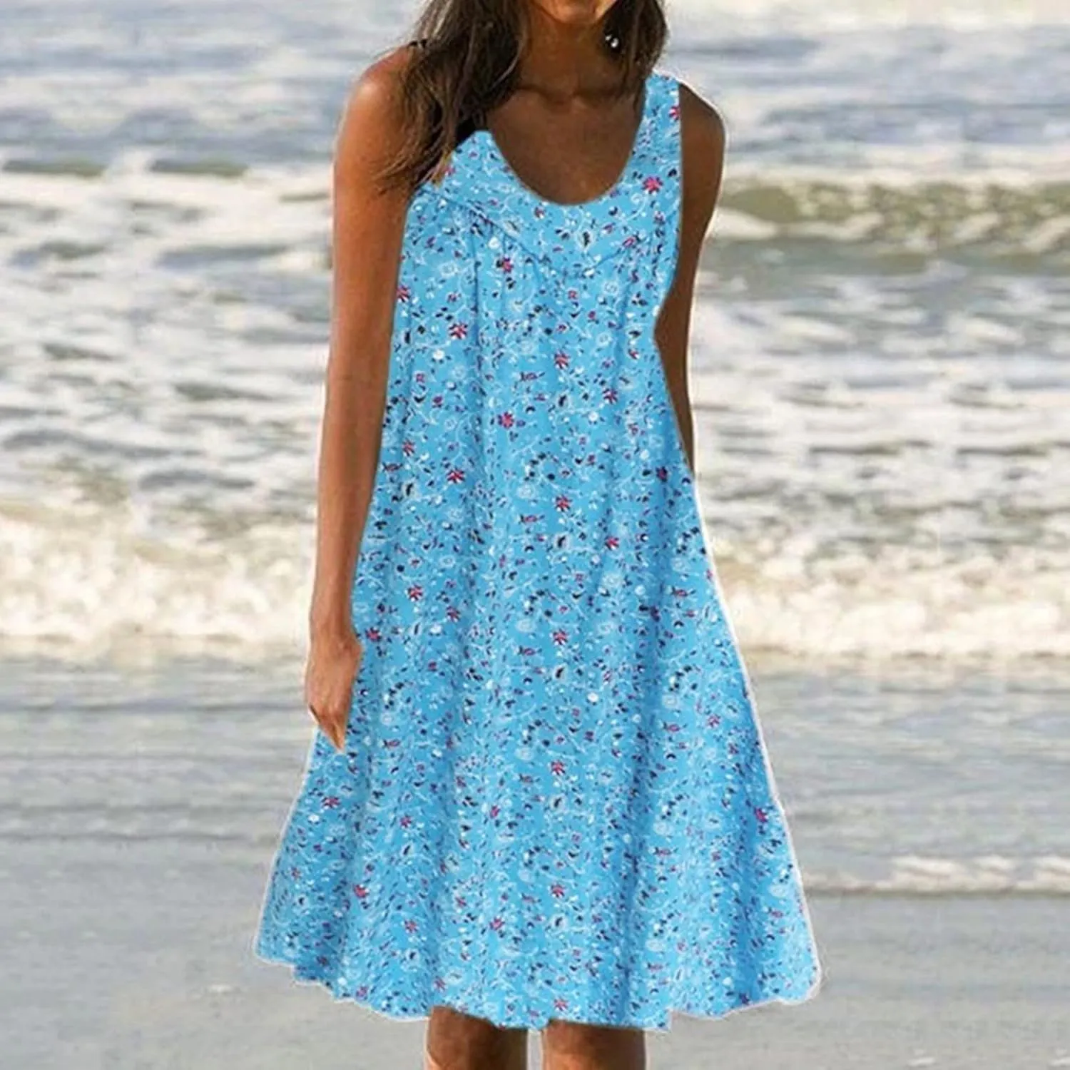 Boho Dresses for Women 2025 Summer Tank Top Dress Sun Dresses Sleeveless Short Dresses Boho Floral Dress with Pockets