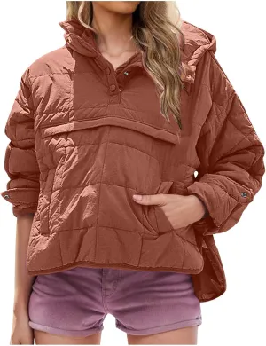 Borniu Women's Quilted Pullover Puffer Jacket Packable Hooded Oversize Winter Coat Tops Lightweight Down Jacket Outerwear