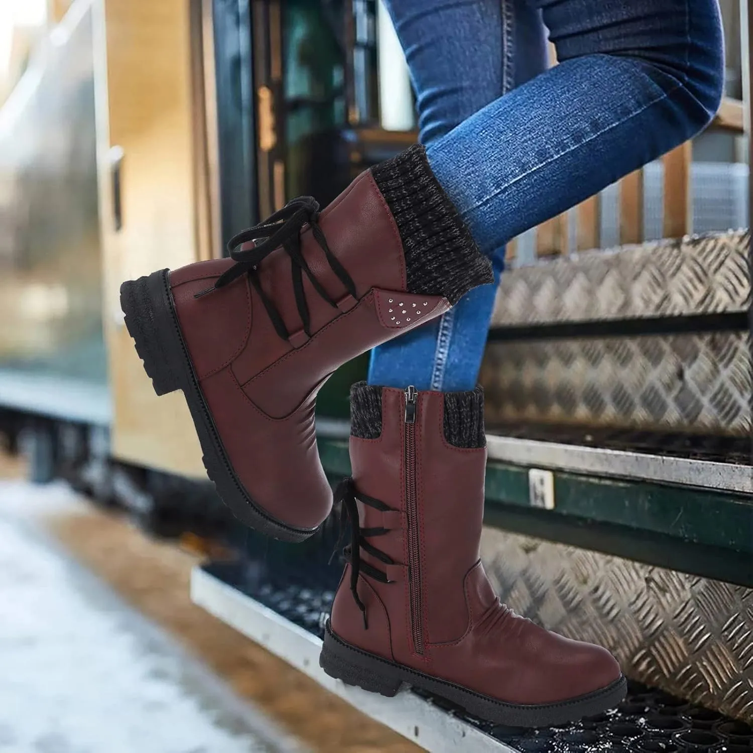 Brown Ankle Winter Boots for Women 2023 Trendy Waterproof Lightweight Winter Boots Synthetic Women Womens Winter Booties Wide Snow Boots for Women Waterproof Size 6 Botas De FrO Para Mujer