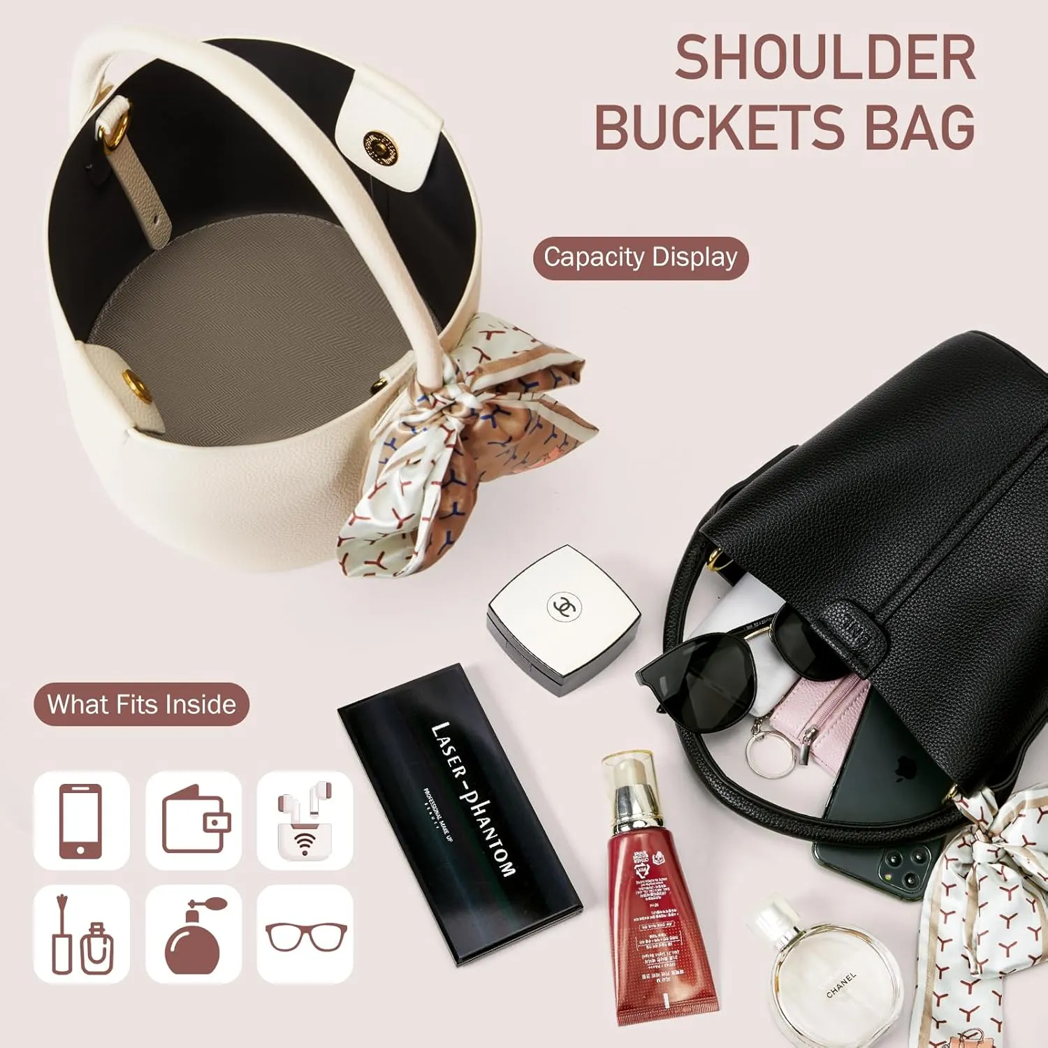 Bucket Bags for Women, Vegan Leather SMALL Crossbody Bags, Trendy Top-handle purses with 2 Removable Shoulder Straps