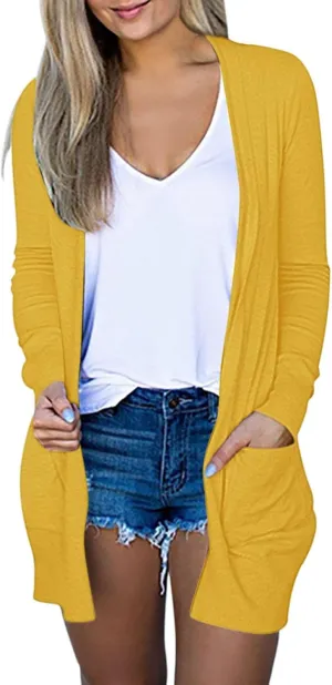 Cable Knit Cardigans for Women Long Sleeve Lightweight Cardigan Solid Color Open Front Cardigan with Pocket