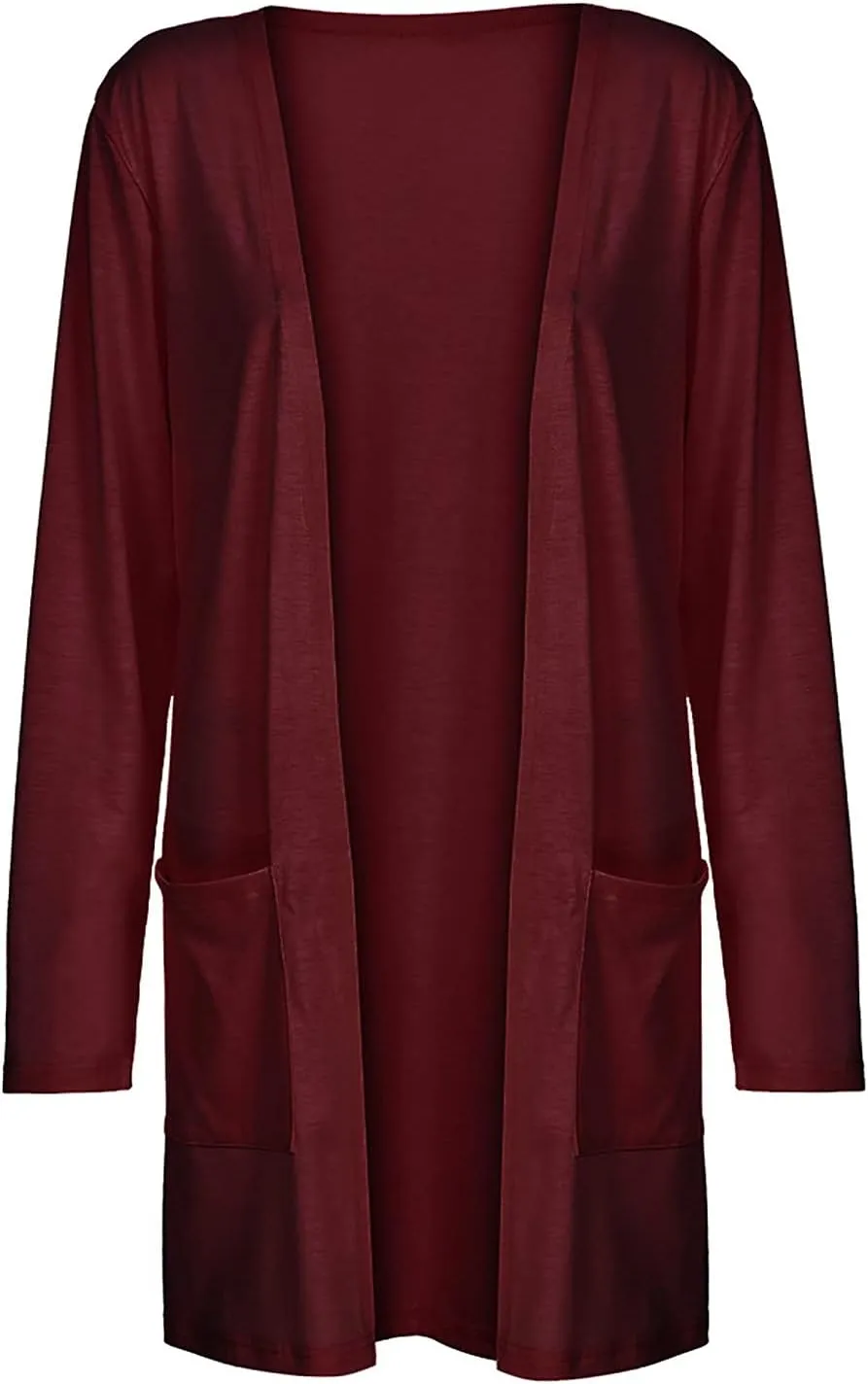 Cable Knit Cardigans for Women Long Sleeve Lightweight Cardigan Solid Color Open Front Cardigan with Pocket