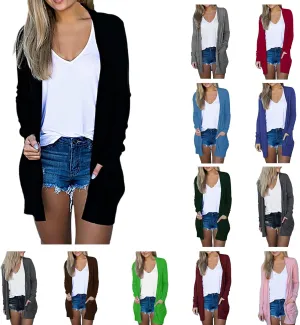 Cable Knit Cardigans for Women Long Sleeve Lightweight Cardigan Solid Color Open Front Cardigan with Pocket