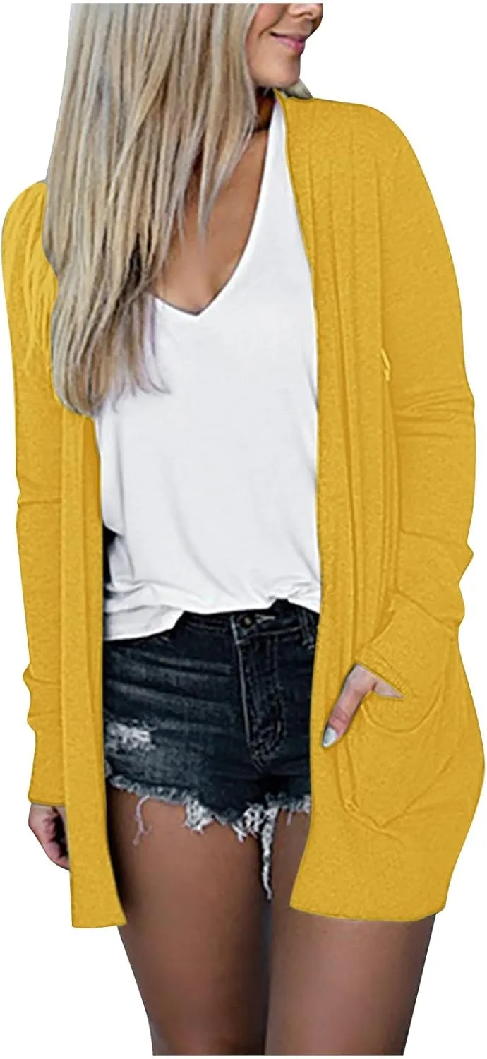 Cable Knit Cardigans for Women Long Sleeve Lightweight Cardigan Solid Color Open Front Cardigan with Pocket