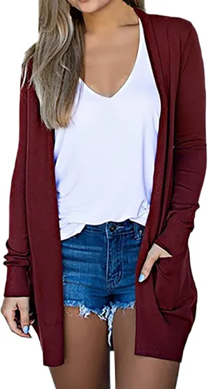 Cable Knit Cardigans for Women Long Sleeve Lightweight Cardigan Solid Color Open Front Cardigan with Pocket