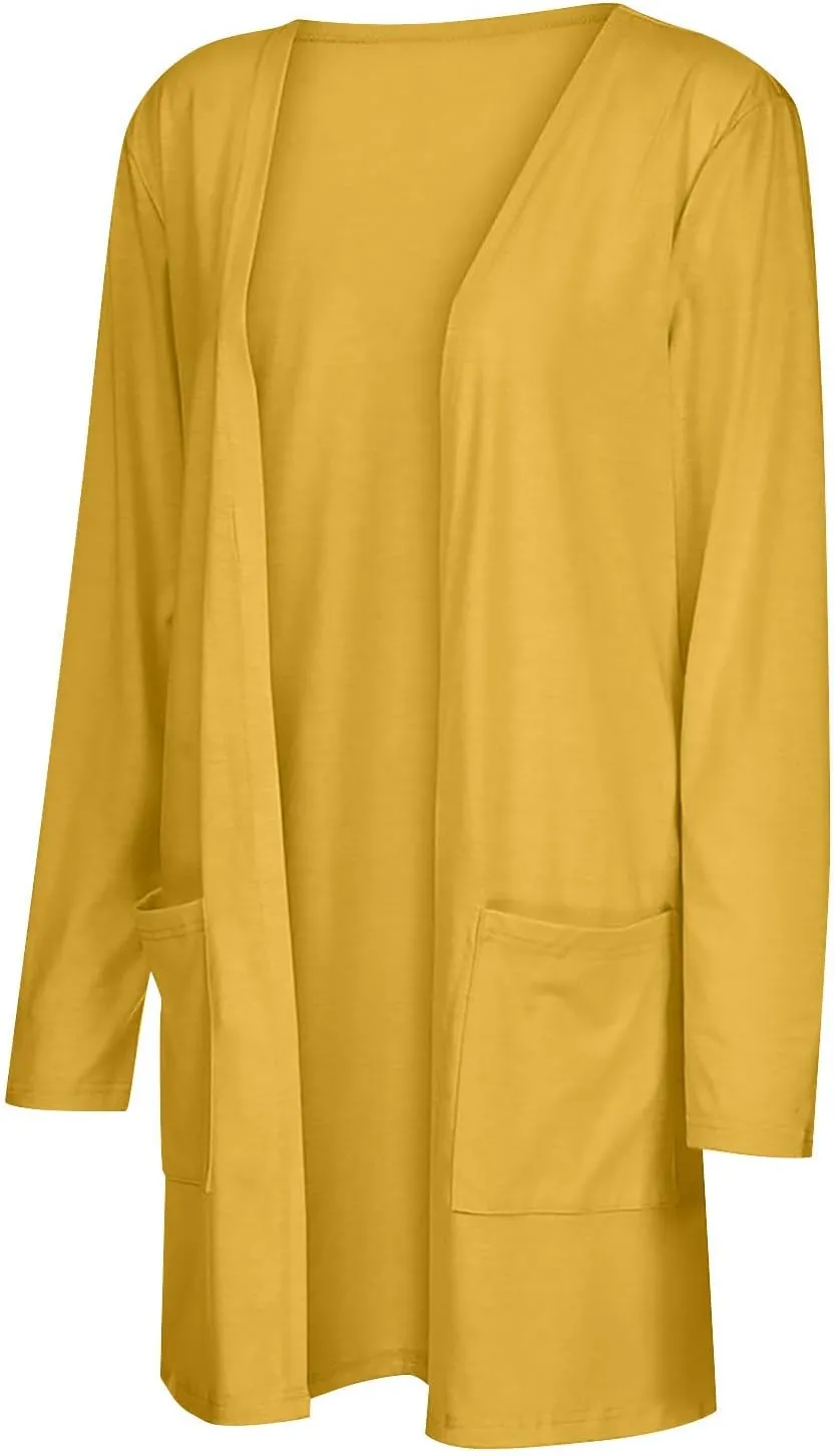 Cable Knit Cardigans for Women Long Sleeve Lightweight Cardigan Solid Color Open Front Cardigan with Pocket