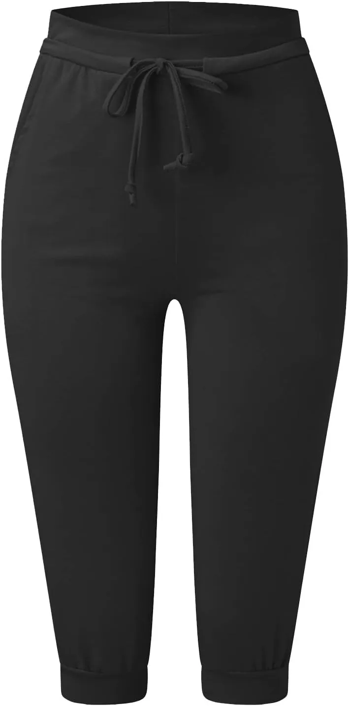 Capri Joggers Womens Yoga Pants Drawstring High Waisted Workout Lightweight Pants Comfy Loose Lounge Active Pants