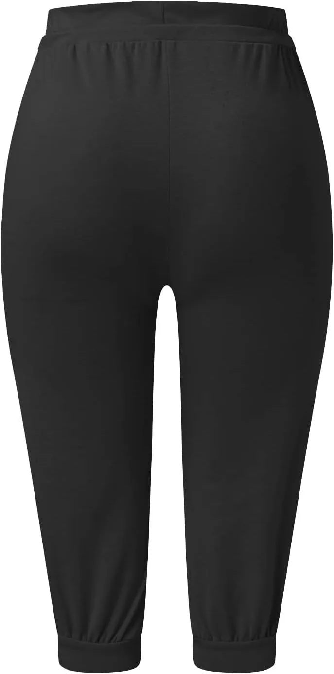 Capri Joggers Womens Yoga Pants Drawstring High Waisted Workout Lightweight Pants Comfy Loose Lounge Active Pants