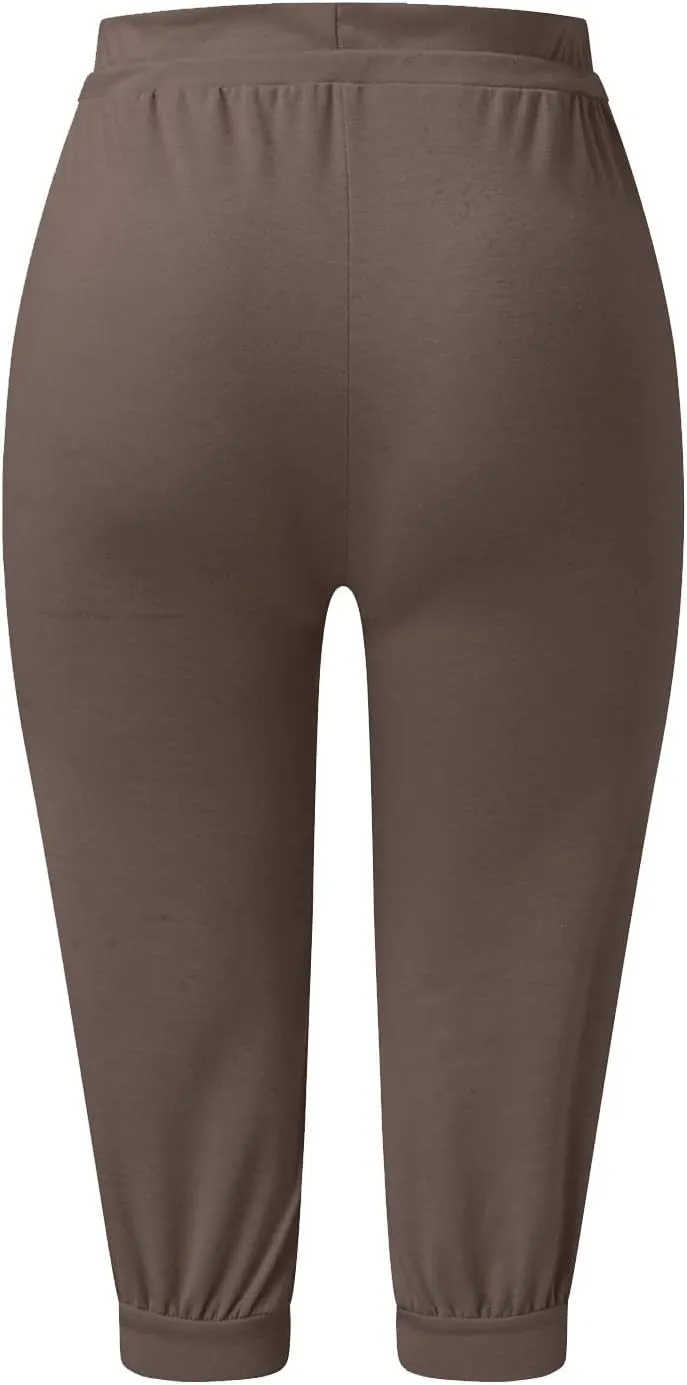 Capri Joggers Womens Yoga Pants Drawstring High Waisted Workout Lightweight Pants Comfy Loose Lounge Active Pants