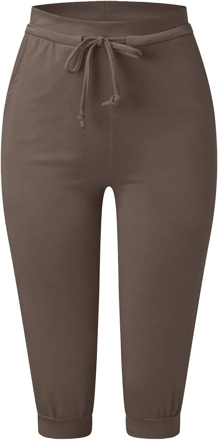 Capri Joggers Womens Yoga Pants Drawstring High Waisted Workout Lightweight Pants Comfy Loose Lounge Active Pants