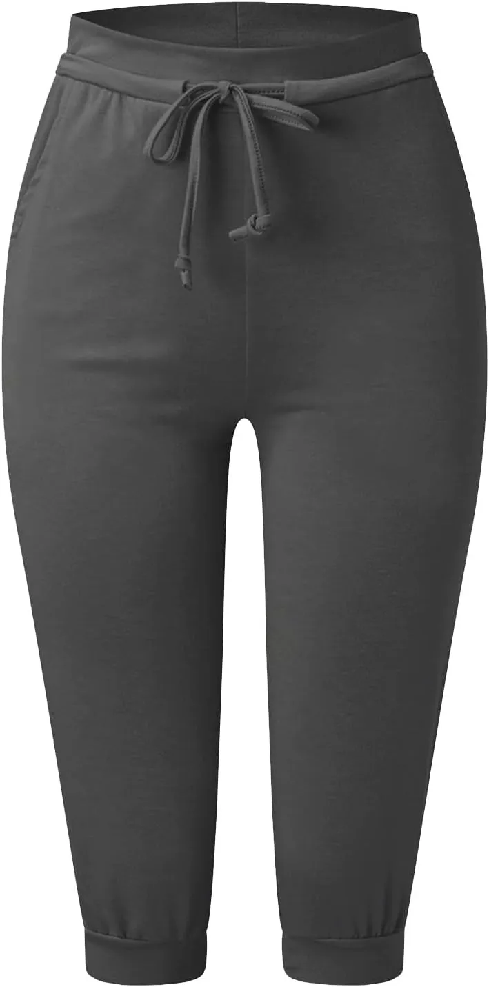 Capri Joggers Womens Yoga Pants Drawstring High Waisted Workout Lightweight Pants Comfy Loose Lounge Active Pants