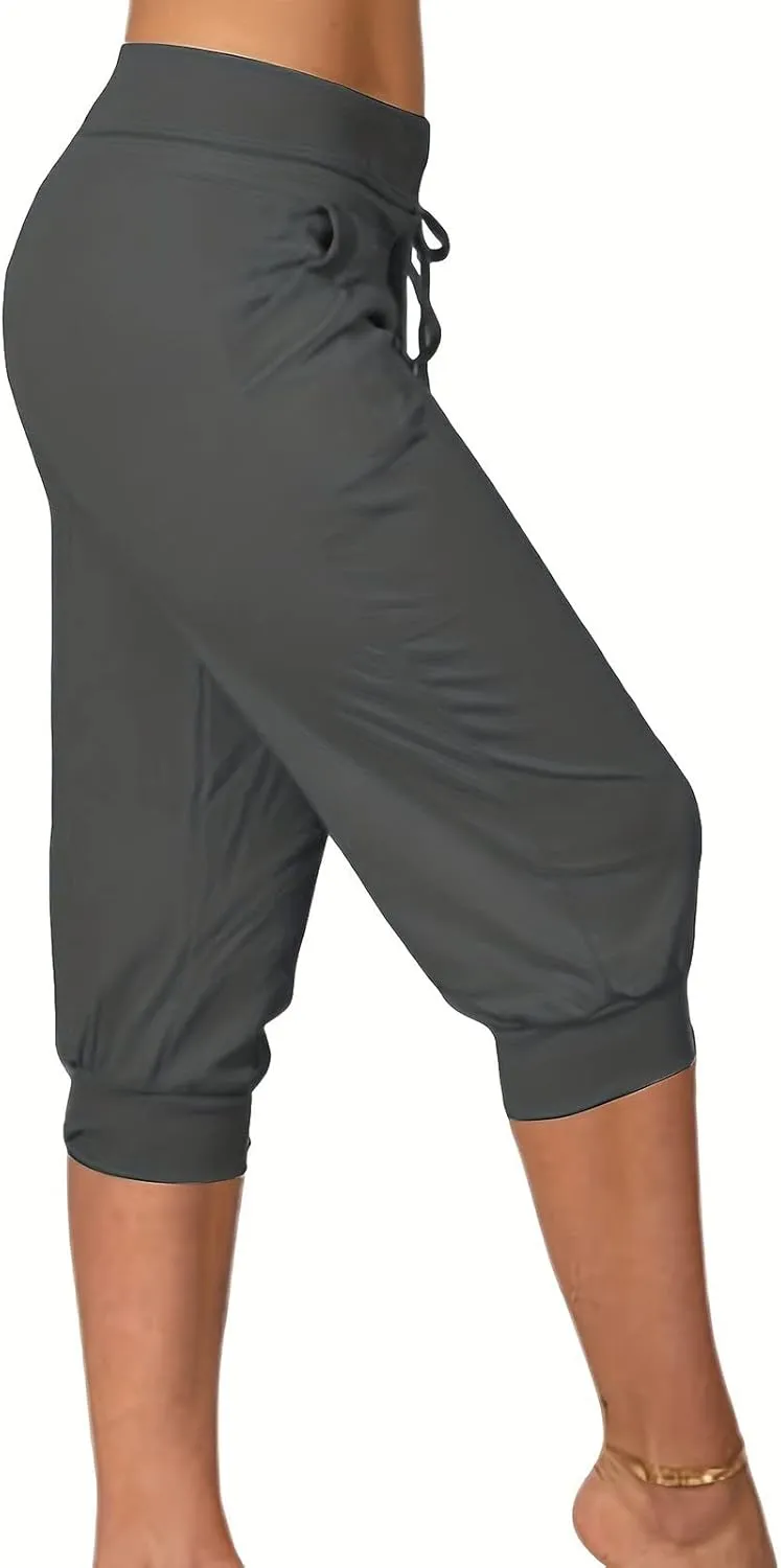 Capri Joggers Womens Yoga Pants Drawstring High Waisted Workout Lightweight Pants Comfy Loose Lounge Active Pants