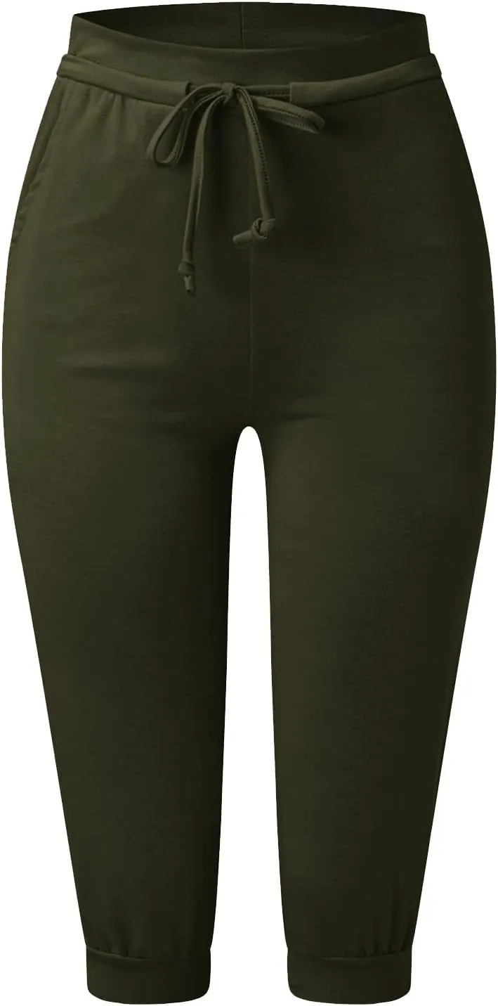 Capri Joggers Womens Yoga Pants Drawstring High Waisted Workout Lightweight Pants Comfy Loose Lounge Active Pants
