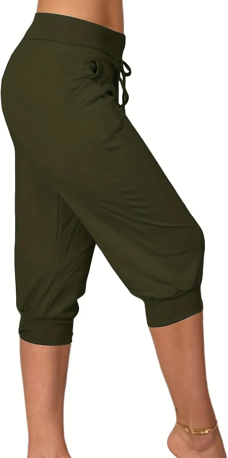 Capri Joggers Womens Yoga Pants Drawstring High Waisted Workout Lightweight Pants Comfy Loose Lounge Active Pants