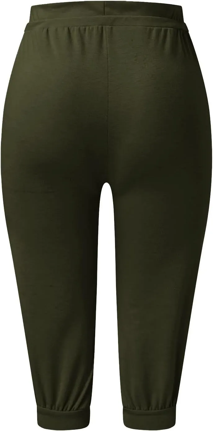 Capri Joggers Womens Yoga Pants Drawstring High Waisted Workout Lightweight Pants Comfy Loose Lounge Active Pants