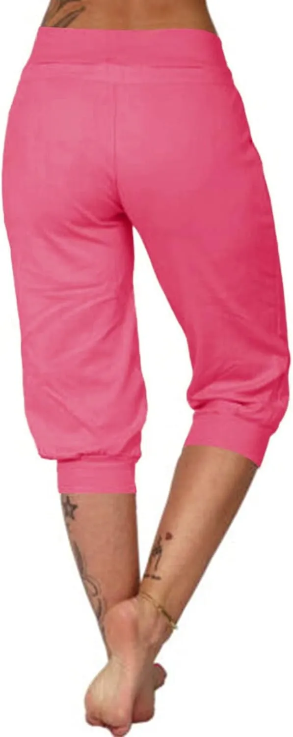 Capri Joggers Womens Yoga Pants Drawstring High Waisted Workout Lightweight Pants Comfy Loose Lounge Active Pants