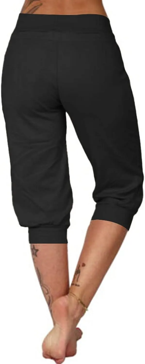 Capri Joggers Womens Yoga Pants Drawstring High Waisted Workout Lightweight Pants Comfy Loose Lounge Active Pants