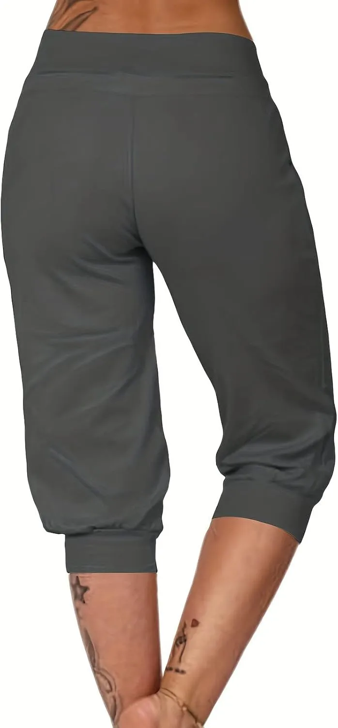 Capri Joggers Womens Yoga Pants Drawstring High Waisted Workout Lightweight Pants Comfy Loose Lounge Active Pants