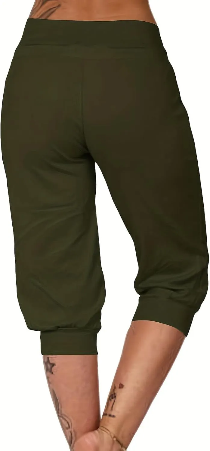 Capri Joggers Womens Yoga Pants Drawstring High Waisted Workout Lightweight Pants Comfy Loose Lounge Active Pants