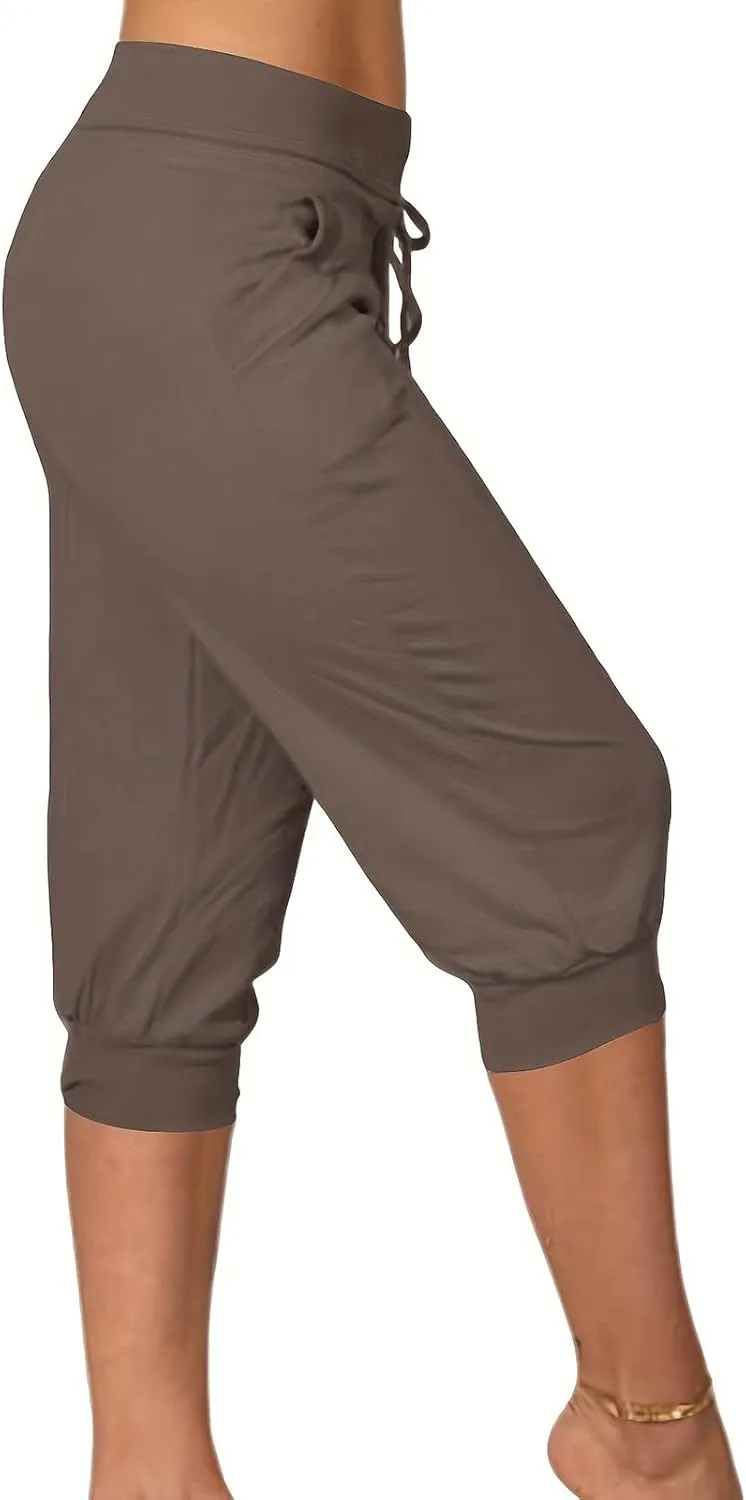 Capri Joggers Womens Yoga Pants Drawstring High Waisted Workout Lightweight Pants Comfy Loose Lounge Active Pants
