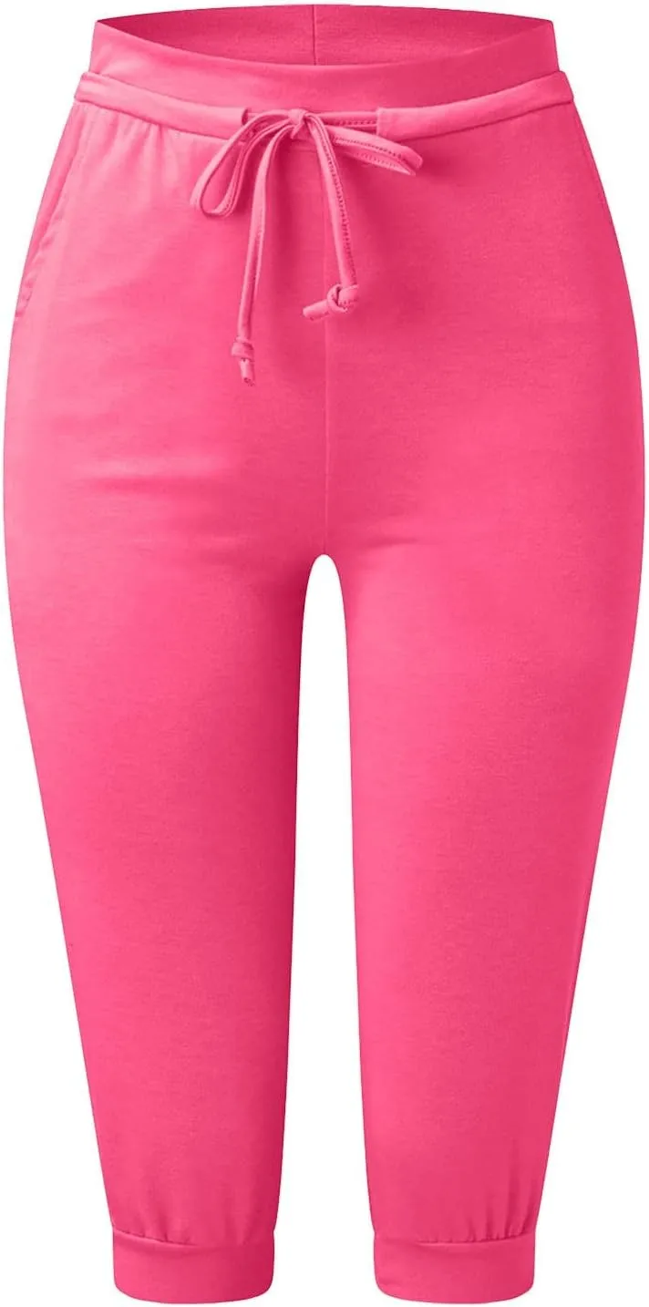 Capri Joggers Womens Yoga Pants Drawstring High Waisted Workout Lightweight Pants Comfy Loose Lounge Active Pants