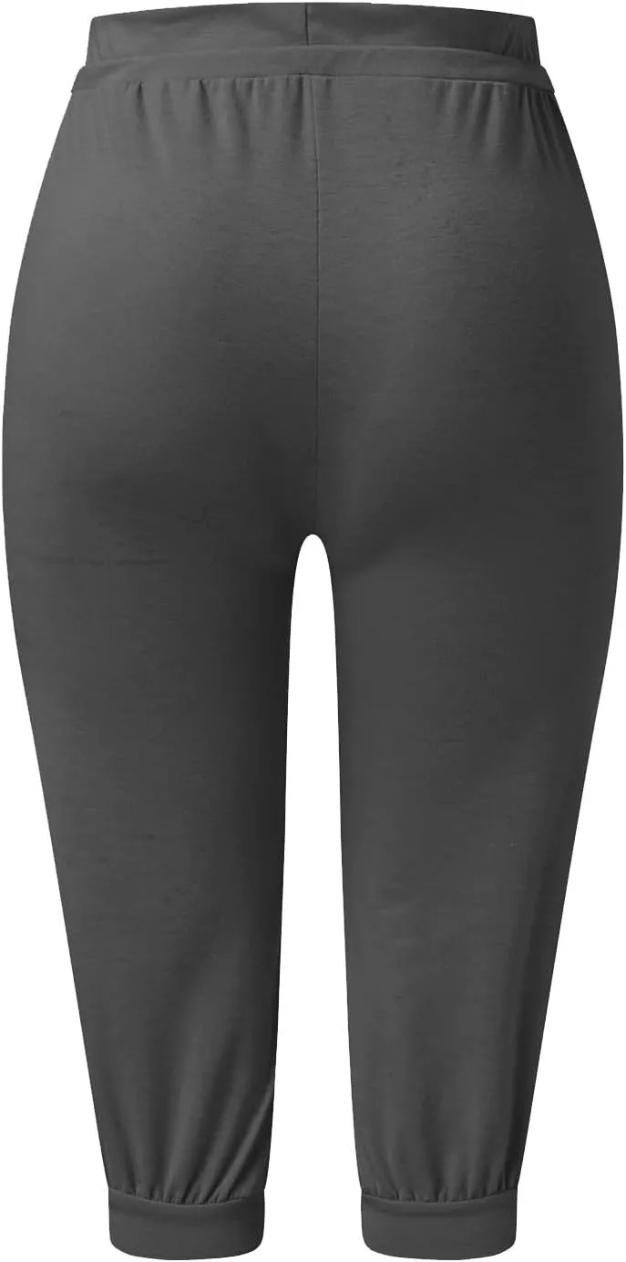 Capri Joggers Womens Yoga Pants Drawstring High Waisted Workout Lightweight Pants Comfy Loose Lounge Active Pants