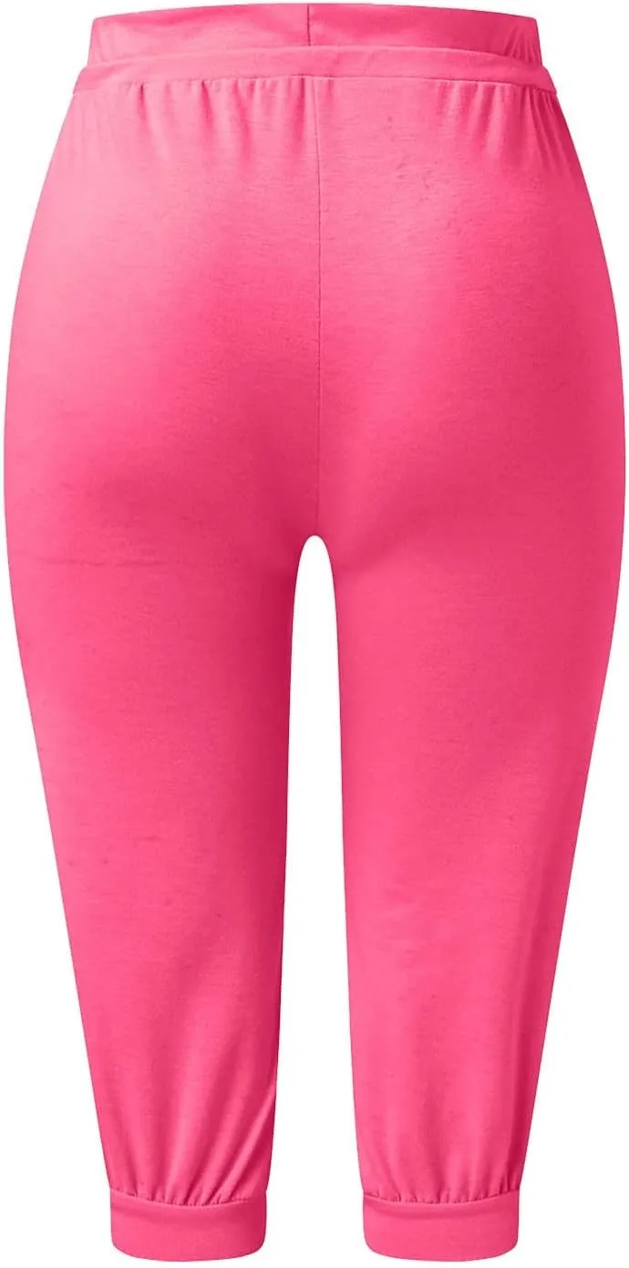 Capri Joggers Womens Yoga Pants Drawstring High Waisted Workout Lightweight Pants Comfy Loose Lounge Active Pants