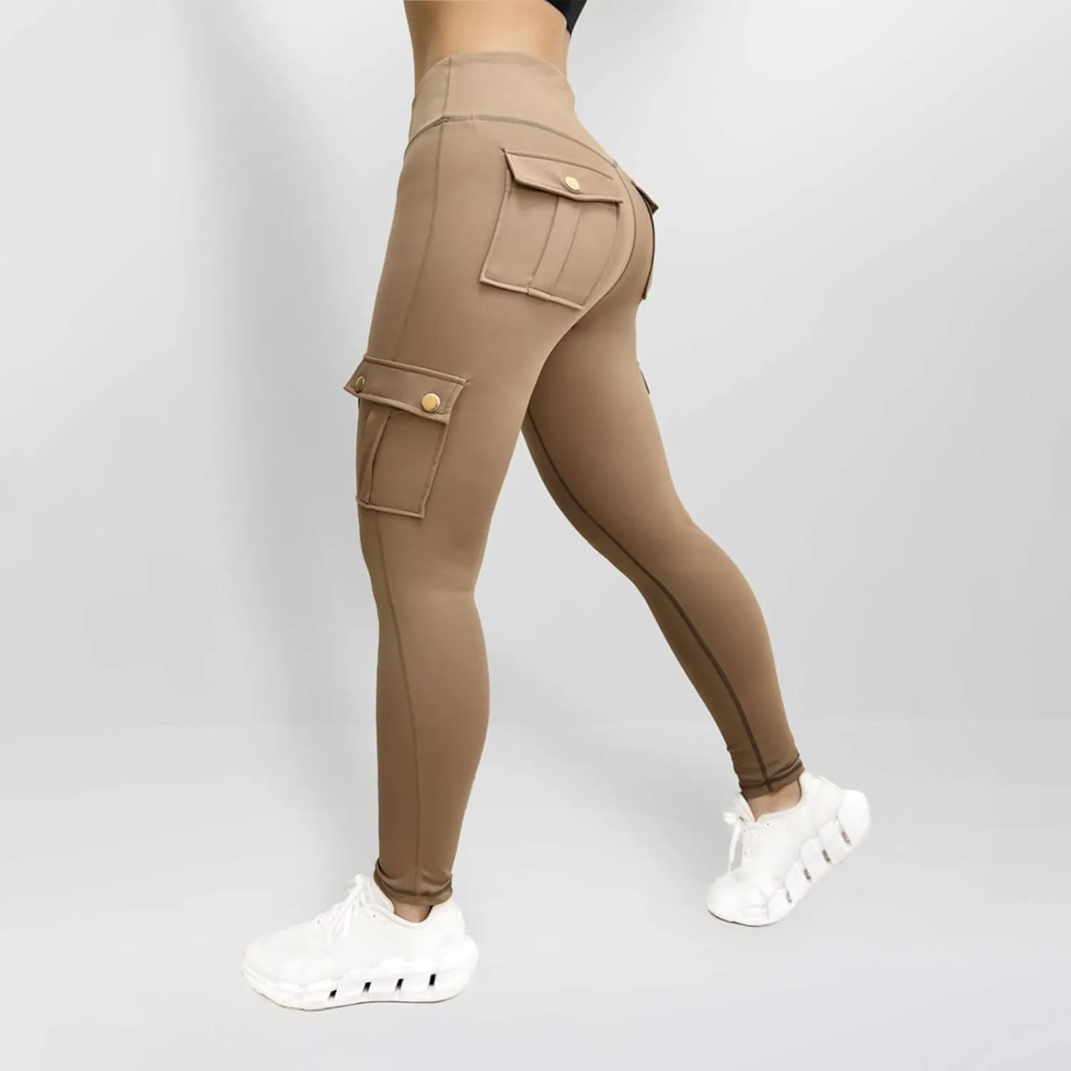 Cargo Leggings for Women High Waisted Butt Lifting Workout Leggings Stretchy Butt Lift Solid Color Pants with Pockets