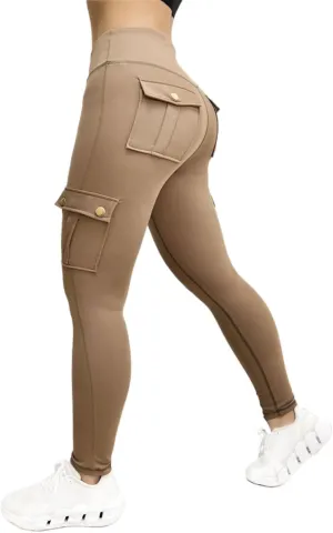 Cargo Leggings for Women High Waisted Butt Lifting Workout Leggings Stretchy Butt Lift Solid Color Pants with Pockets