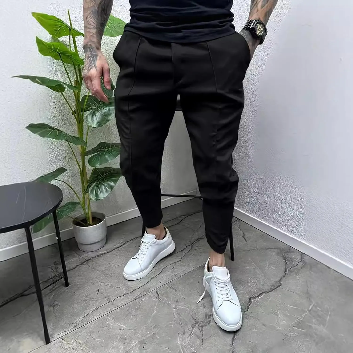 Cargo Pants for Men Outdoor Tactical Jogging Pants Slim Fit Sweatpants Elastic Waist Tapered Pants with Multi Pockets