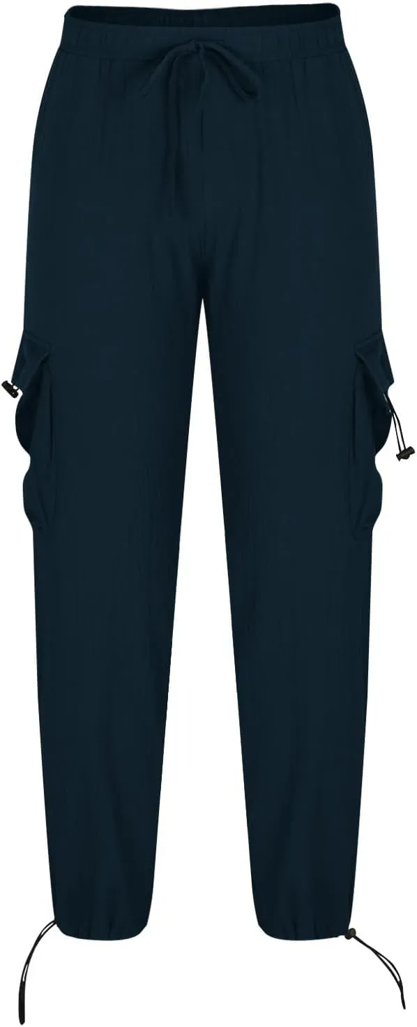 Casual Pants for Mens Linen Pants Relaxed-Fit Beach Pants Summer Yoga Pants Soft Elastic Waist Pants