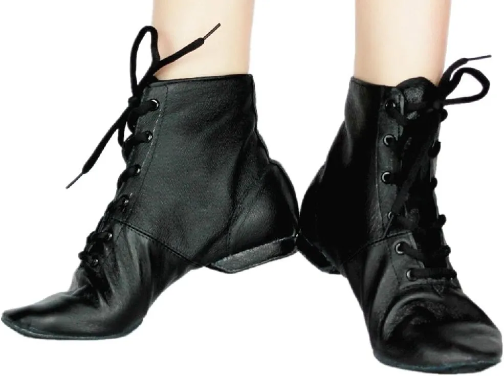 Cheapdancing Mens & Women's Practice Dancing Shoes Soft Leather Flat Jazz Boots (Black, Adult, Men, 10, Numeric, US Footwear Size System, Medium)
