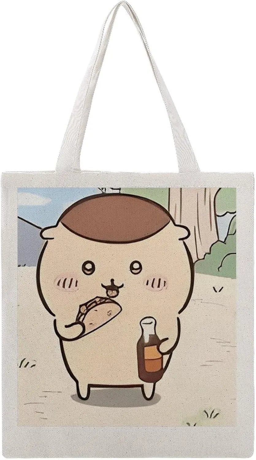 Chii-kawa Kurimanju Merch Canvas Tote Bag Kawaii Reusable Grocery Bags Shopping Travel Bag Style 38x41cm