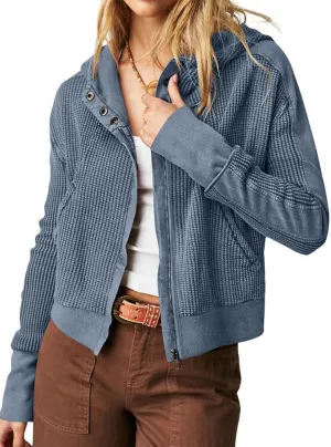chouyatou Women's Oversized Hooded Sweatshirt Y2K Boyfriend Waffle Knit Zip Up Hoodie Jacket Shackets