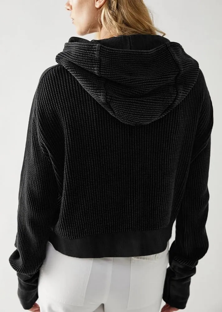chouyatou Women's Oversized Hooded Sweatshirt Y2K Boyfriend Waffle Knit Zip Up Hoodie Jacket Shackets