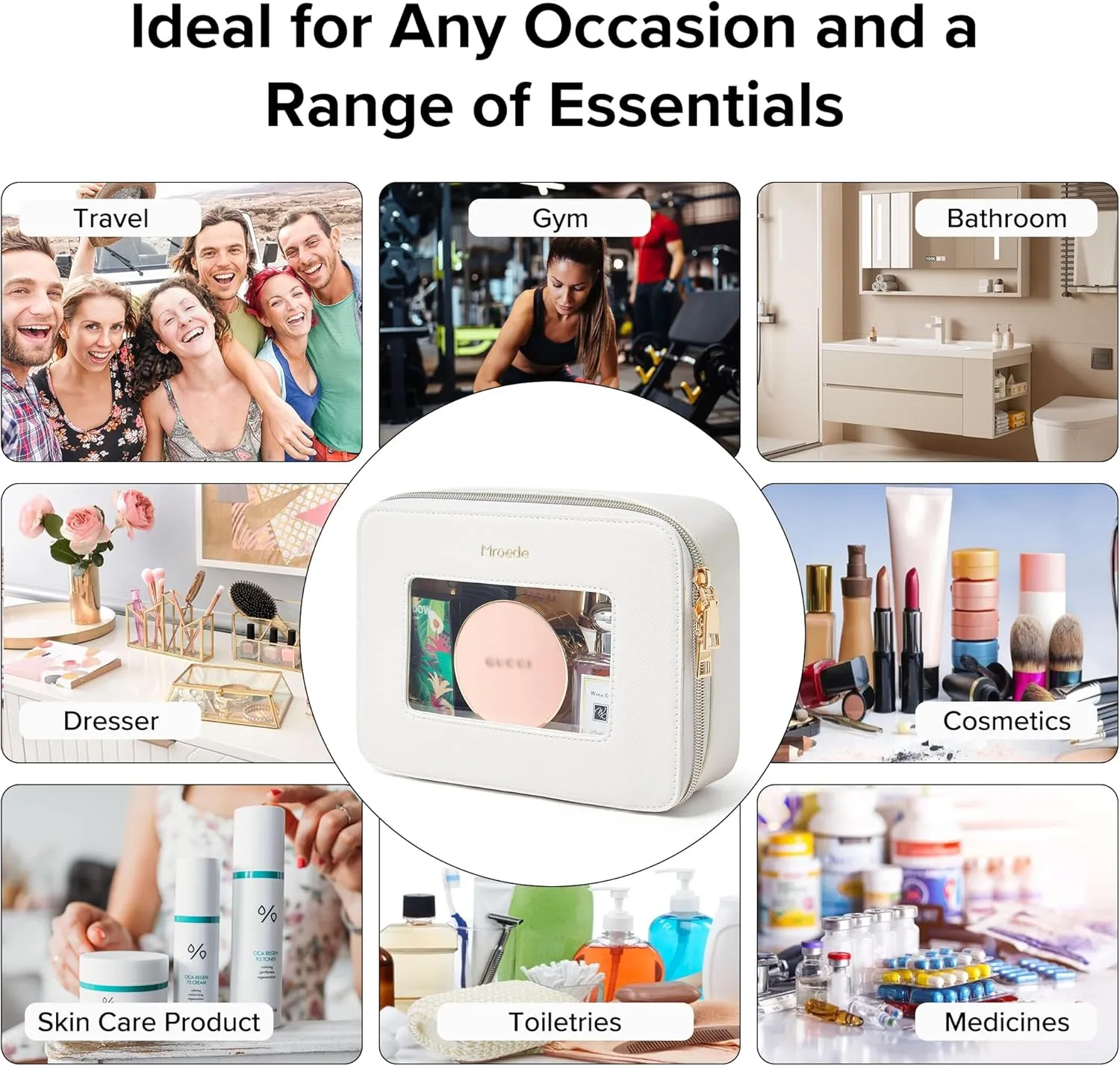 Clear Makeup Bag Portable Travel Cosmetic Bags Multipurpose Clear Makeup Bags with Zipper Transparent Toiletry Bag Make Up Bag Organizer for Women Traveling Car Essentials,Medium,Beige