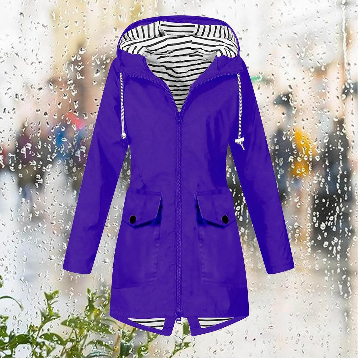 Coat for Women Winter, Women Solid Rain Jacket Rainwear Outdoor Plus Windproof Hooded Active Windbreaker