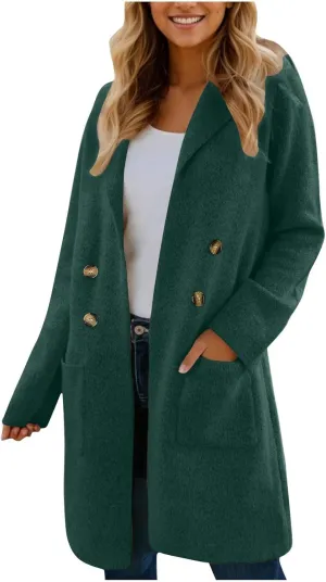 Coatigan for Women Wool Blend Pea Coats Double Breasted Oversized Blazer Knit Open Front Cardigan Sweater with Pocket