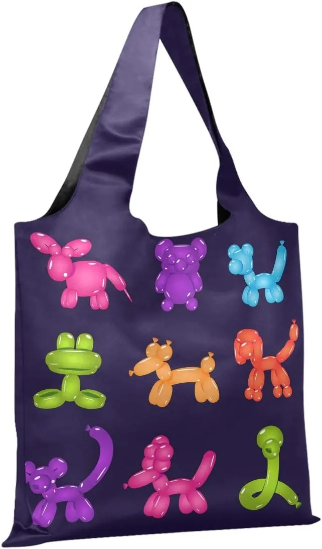Colourful Animal Balloons Grocery Bags Reusable Foldable Shopping Bags Large Cute Groceries Bags with Pouch Bulk, Waterproof Machine Washable Eco-Friendly