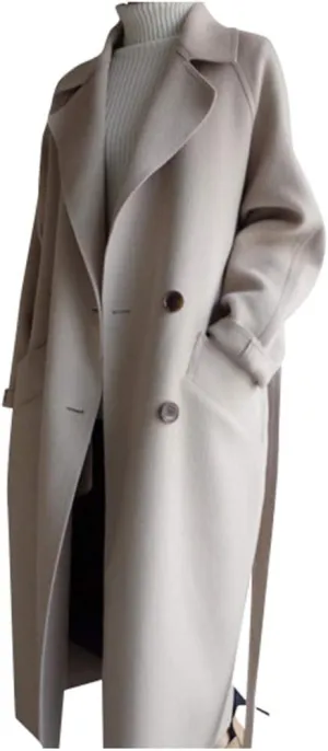 cooki Long Winter Coats for Women Leather Trench Coat Women Blend, Winter Jackets for Women 2023 Wool Trench Coats for Women Winter Fall Fashion Notch Collar Pea Coats Long Jackets Coats