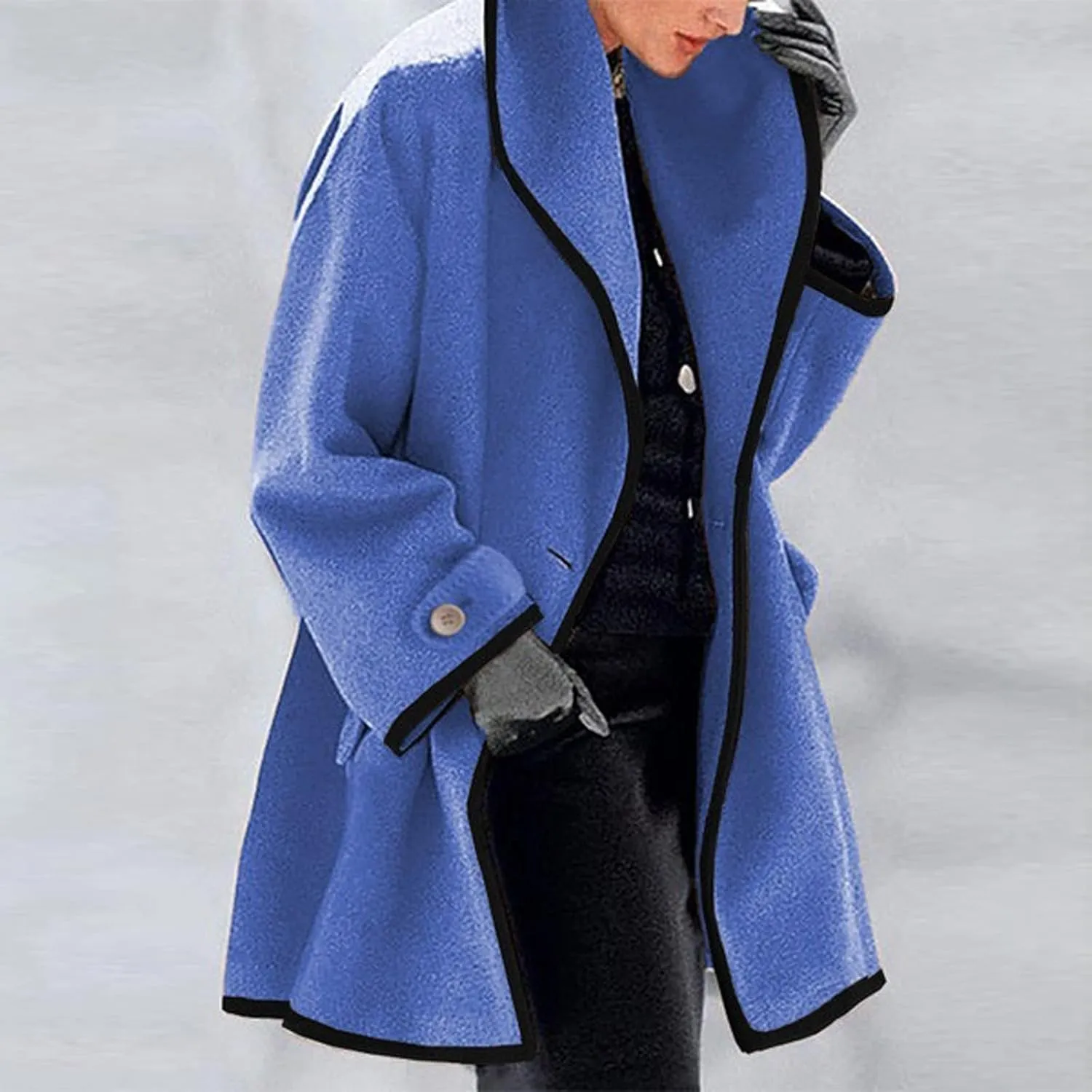 cooki Trench Coat for Women 2023 Hooded Woolen Long Sleeve Loose Pea Coat Lapel Windproof Winter Warm Fleece Jackets Overcoat