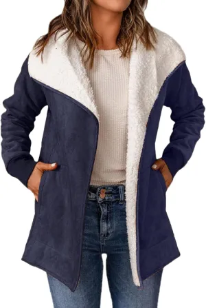 cooki Trench Coat for Women 2023 Women's Winter Warm Stand Collar Sherpa Lined Outerwear Fleece Jacket Coats Winter Warm Coat