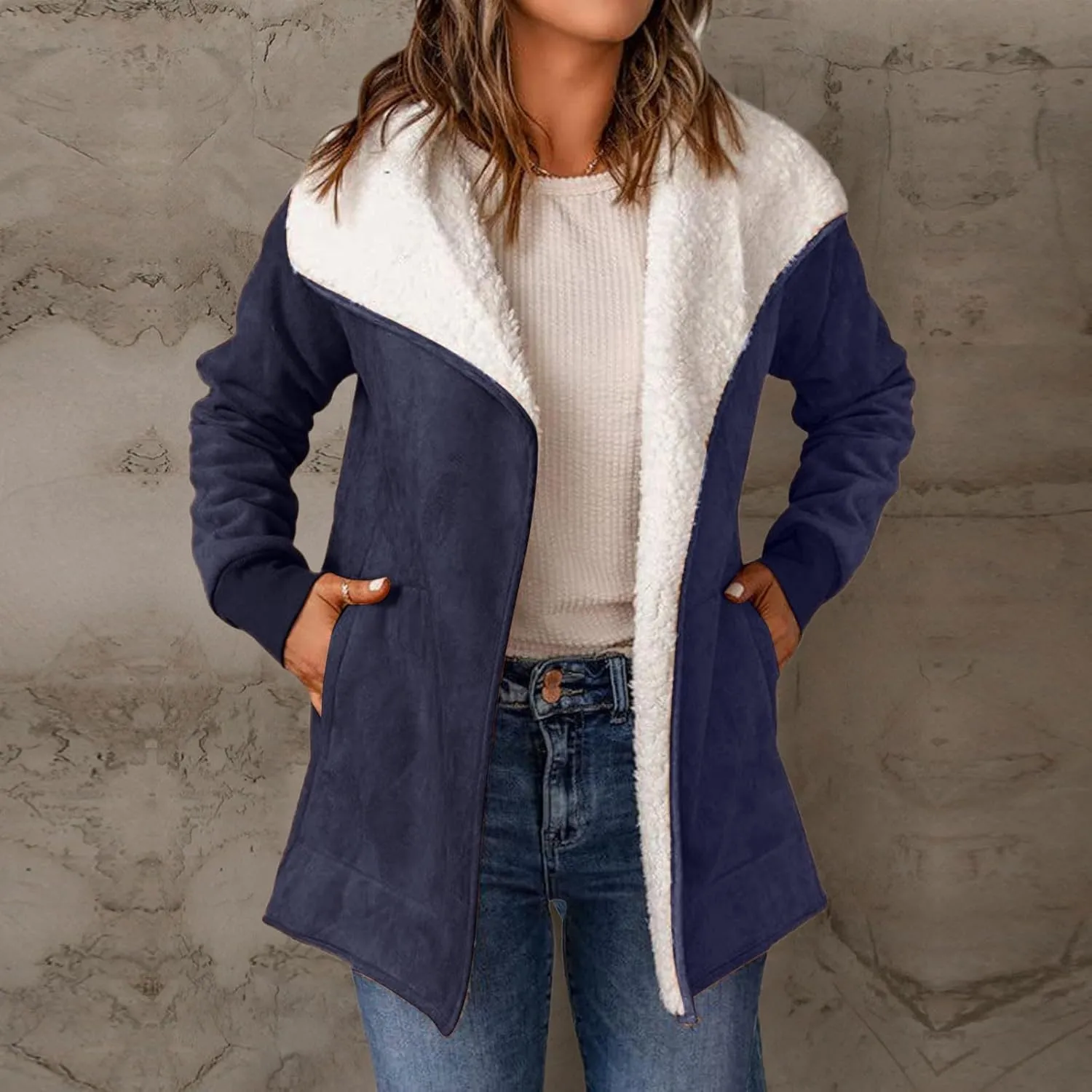 cooki Trench Coat for Women 2023 Women's Winter Warm Stand Collar Sherpa Lined Outerwear Fleece Jacket Coats Winter Warm Coat