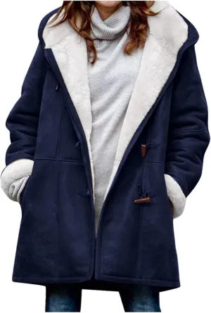 cooki Winter Coats for Women 2023 Warm Sherpa Fleece Lined Distressed Jackets Hooded Parka Faux Suede Peacoat Outerwear